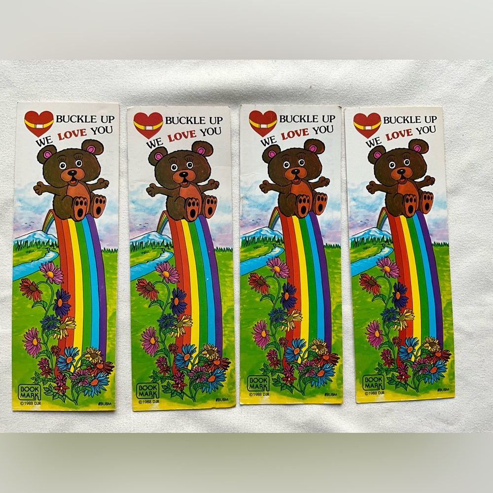 Vintage Lot of 4 Buckle Up Bear Bookmarks 1988 Washington State Patrol